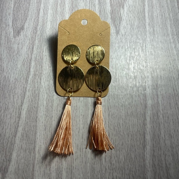 Jewelry - TASSEL earrings attached to round etched earrings in gold